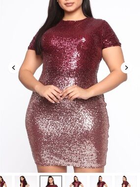 Fashion Nova Burgundy Sequin Ombre Mini Dress